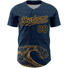 Загрузить изображение в средство просмотра галереи, Custom US Navy Blue Black-Old Gold 3D Pattern Design Wave Authentic Baseball Jersey