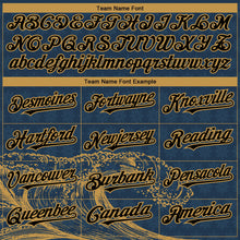 Загрузить изображение в средство просмотра галереи, Custom US Navy Blue Black-Old Gold 3D Pattern Design Wave Authentic Baseball Jersey