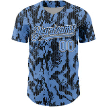 Charger l'image dans la galerie, Custom Light Blue Black-White 3D Pattern Design Abstract Fluid Authentic Baseball Jersey