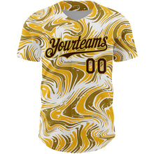 Load image into Gallery viewer, Custom Yellow Brown-Old Gold 3D Pattern Design Abstract Fluid Authentic Baseball Jersey