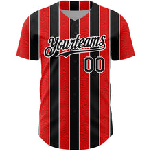 Laden Sie das Bild in den Galerie-Viewer, Custom Red Black-White 3D Pattern Design Stripe Authentic Baseball Jersey