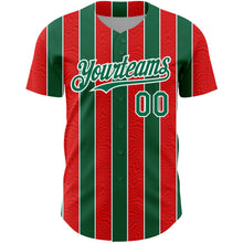 Загрузить изображение в средство просмотра галереи, Custom Red Kelly Green-White 3D Pattern Design Stripe Authentic Baseball Jersey