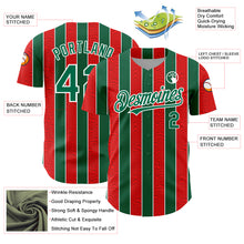 Загрузить изображение в средство просмотра галереи, Custom Red Kelly Green-White 3D Pattern Design Stripe Authentic Baseball Jersey