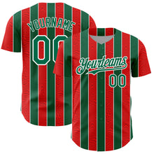 Загрузить изображение в средство просмотра галереи, Custom Red Kelly Green-White 3D Pattern Design Stripe Authentic Baseball Jersey