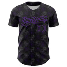 Laden Sie das Bild in den Galerie-Viewer, Custom Black Purple 3D Pattern Design Gothic Style Rose Authentic Baseball Jersey