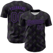 Laden Sie das Bild in den Galerie-Viewer, Custom Black Purple 3D Pattern Design Gothic Style Rose Authentic Baseball Jersey
