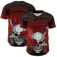 Load image into Gallery viewer, Custom Black Red 3D Pattern Design Gothic Style Skull With Rose And Gun Authentic Baseball Jersey