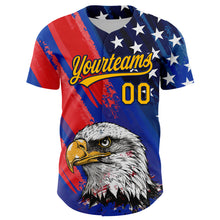Загрузить изображение в средство просмотра галереи, Custom Royal Gold Navy-Red 3D American Flag Eagle And Star Authentic Baseball Jersey