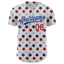 Laden Sie das Bild in den Galerie-Viewer, Custom White Red-Royal 3D Pattern Design Star Authentic Baseball Jersey