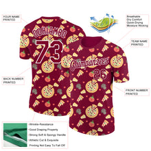 Load image into Gallery viewer, Custom Maroon White 3D Pattern Design Food Pizza Performance T-Shirt