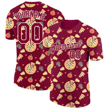 Load image into Gallery viewer, Custom Maroon White 3D Pattern Design Food Pizza Performance T-Shirt
