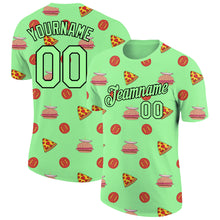 Charger l'image dans la galerie, Custom Pea Green Black 3D Pattern Design Food Pizza And Burger Performance T-Shirt