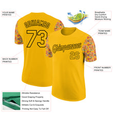 Load image into Gallery viewer, Custom Gold Black 3D Pattern Design Food Pizza Performance T-Shirt