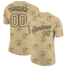 Charger l'image dans la galerie, Custom Vegas Gold Black 3D Pattern Design Pizza With Skeleton Performance T-Shirt