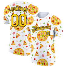 Load image into Gallery viewer, Custom White Yellow-Black 3D Pattern Design Food Pizza Performance T-Shirt