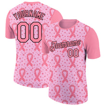 Load image into Gallery viewer, Custom Light Pink Medium Pink-Black 3D Pink Ribbon Breast Cancer Performance T-Shirt