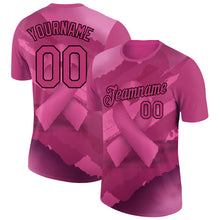 Laden Sie das Bild in den Galerie-Viewer, Custom Hot Pink Black 3D Pink Ribbon Breast Cancer Performance T-Shirt