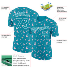 Laden Sie das Bild in den Galerie-Viewer, Custom Teal White 3D Pink Ribbon Breast Cancer Performance T-Shirt