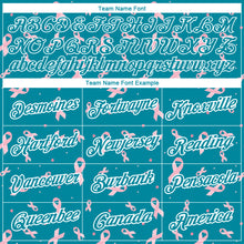 Laden Sie das Bild in den Galerie-Viewer, Custom Teal White 3D Pink Ribbon Breast Cancer Performance T-Shirt