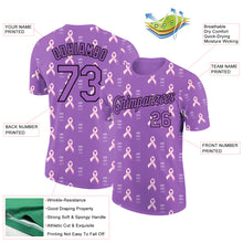 Laden Sie das Bild in den Galerie-Viewer, Custom Medium Purple Black 3D Pink Ribbon Breast Cancer Performance T-Shirt