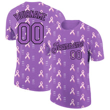 Laden Sie das Bild in den Galerie-Viewer, Custom Medium Purple Black 3D Pink Ribbon Breast Cancer Performance T-Shirt