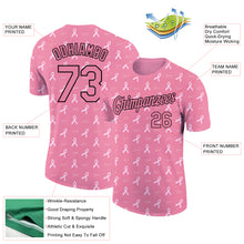 Load image into Gallery viewer, Custom Medium Pink Black 3D Pink Ribbon Breast Cancer Performance T-Shirt
