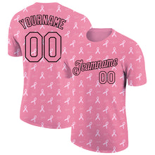 Load image into Gallery viewer, Custom Medium Pink Black 3D Pink Ribbon Breast Cancer Performance T-Shirt
