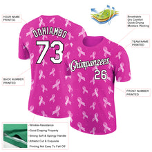 Laden Sie das Bild in den Galerie-Viewer, Custom Deep Pink White-Black 3D Pink Ribbon Breast Cancer Performance T-Shirt