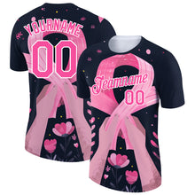Laden Sie das Bild in den Galerie-Viewer, Custom Black Pink-White 3D Pink Ribbon Breast Cancer Performance T-Shirt