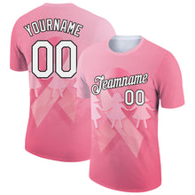 Load image into Gallery viewer, Custom Medium Pink White-Black 3D Pink Ribbon Breast Cancer Performance T-Shirt