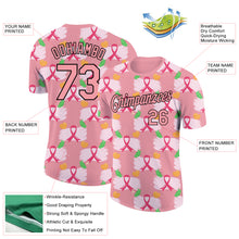 Load image into Gallery viewer, Custom Medium Pink Black 3D Pink Ribbon Breast Cancer Performance T-Shirt