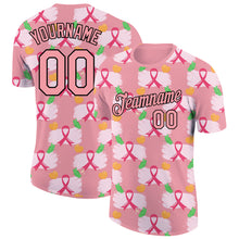Load image into Gallery viewer, Custom Medium Pink Black 3D Pink Ribbon Breast Cancer Performance T-Shirt