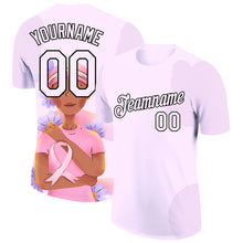 Laden Sie das Bild in den Galerie-Viewer, Custom Light Purple Black 3D Pink Ribbon Breast Cancer Performance T-Shirt