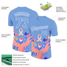 Загрузить изображение в средство просмотра галереи, Custom Light Blue White 3D Pink Ribbon Breast Cancer Performance T-Shirt