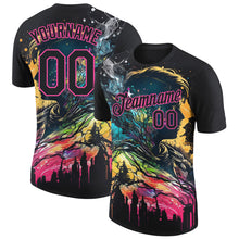 Load image into Gallery viewer, Custom Black Pink 3D Pattern Design Rave Dripping Splatter Art Performance T-Shirt
