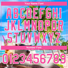 Laden Sie das Bild in den Galerie-Viewer, Custom Powder Blue Pink-White 3D Pattern Design Hawaii Palm Trees On Summer Beach Performance T-Shirt