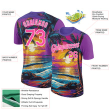 Загрузить изображение в средство просмотра галереи, Custom Purple Pink-White 3D Pattern Design Hawaii Palm Trees On Beach Performance T-Shirt