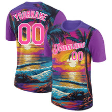 Загрузить изображение в средство просмотра галереи, Custom Purple Pink-White 3D Pattern Design Hawaii Palm Trees On Beach Performance T-Shirt