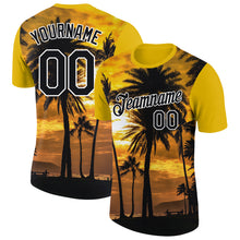 Laden Sie das Bild in den Galerie-Viewer, Custom Gold Black-White 3D Pattern Design Hawaii Palm Trees Performance T-Shirt