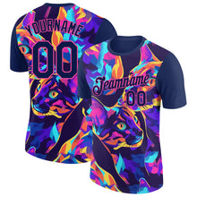 Load image into Gallery viewer, Custom Navy Pink 3D Pattern Design Rave Animal Cat Performance T-Shirt