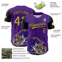 Laden Sie das Bild in den Galerie-Viewer, Custom Purple Old Gold-Black 3D Pattern Design Football Helmet Authentic Baseball Jersey