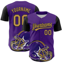 Laden Sie das Bild in den Galerie-Viewer, Custom Purple Old Gold-Black 3D Pattern Design Football Helmet Authentic Baseball Jersey