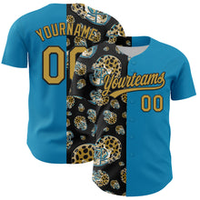 Загрузить изображение в средство просмотра галереи, Custom Panther Blue Old Gold-Black 3D Pattern Design Football Jaguar Helmet Authentic Baseball Jersey