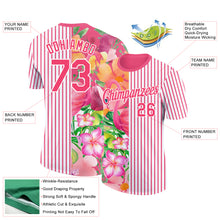 Laden Sie das Bild in den Galerie-Viewer, Custom Neon Pink White 3D Tropical Hawaii Palm Leaves And Flower Performance T-Shirt