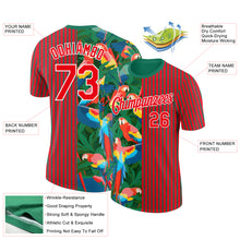 Загрузить изображение в средство просмотра галереи, Custom Fire Red Kelly Green-White 3D Tropical Hawaii Palm Leaves And Animal Parrot Performance T-Shirt