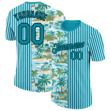 Загрузить изображение в средство просмотра галереи, Custom Teal Black-White 3D Tropical Hawaii Beach And Palm Trees Performance T-Shirt