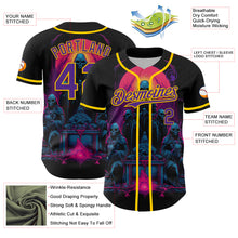 Laden Sie das Bild in den Galerie-Viewer, Custom Black Purple-Yellow 3D Pattern Design Rave Skull Authentic Baseball Jersey