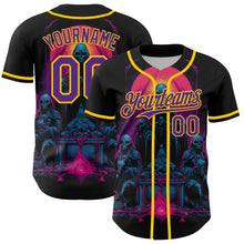 Laden Sie das Bild in den Galerie-Viewer, Custom Black Purple-Yellow 3D Pattern Design Rave Skull Authentic Baseball Jersey