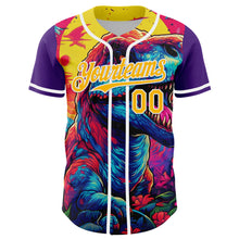 Laden Sie das Bild in den Galerie-Viewer, Custom Purple Gold-White 3D Pattern Design Rave T Rex Authentic Baseball Jersey