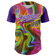 Laden Sie das Bild in den Galerie-Viewer, Custom Purple White 3D Pattern Design Rave Psychedelic Liquid And Skull Authentic Baseball Jersey